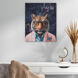 a painting of a tiger wearing a suit