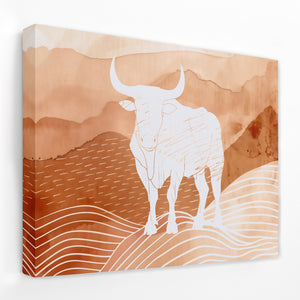 a painting of a bull standing on a hill