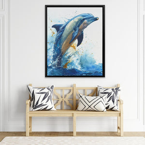 a painting of a dolphin jumping out of the water