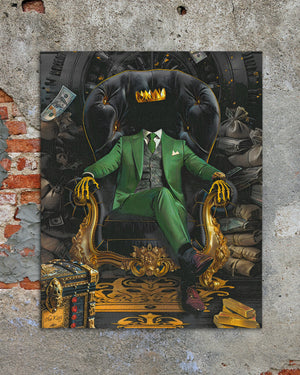 a painting of a man in a green suit sitting on a chair
