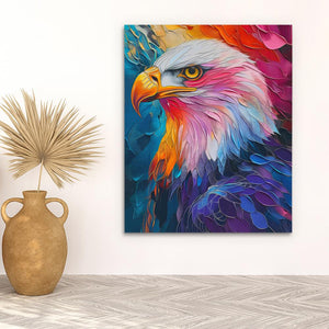 a painting of a colorful eagle on a wall