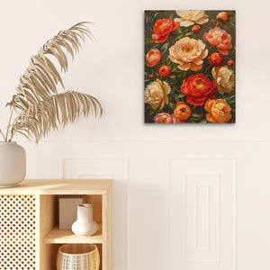 a painting of a bunch of flowers on a wall