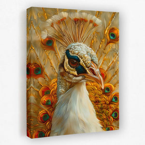 a painting of a peacock with feathers on it's head