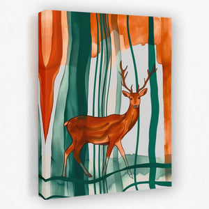 a painting of a deer in a forest