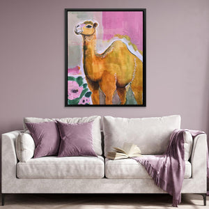 a painting of a camel in a living room