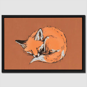 a painting of a sleeping fox on a brown background