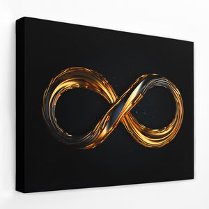 a black and gold canvas with an infinite symbol