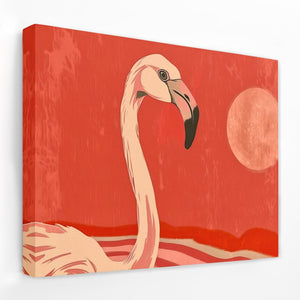 a painting of a flamingo on a red background