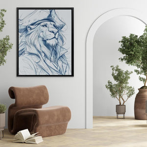 a drawing of a lion in a living room