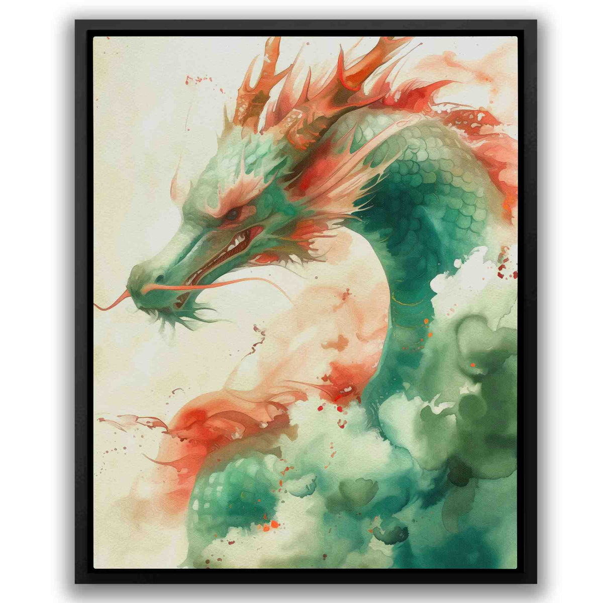 a painting of a green and red dragon