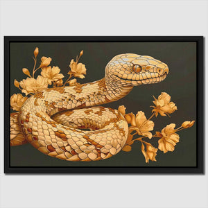 a painting of a snake on a branch with flowers