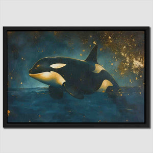 a painting of an orca in the water