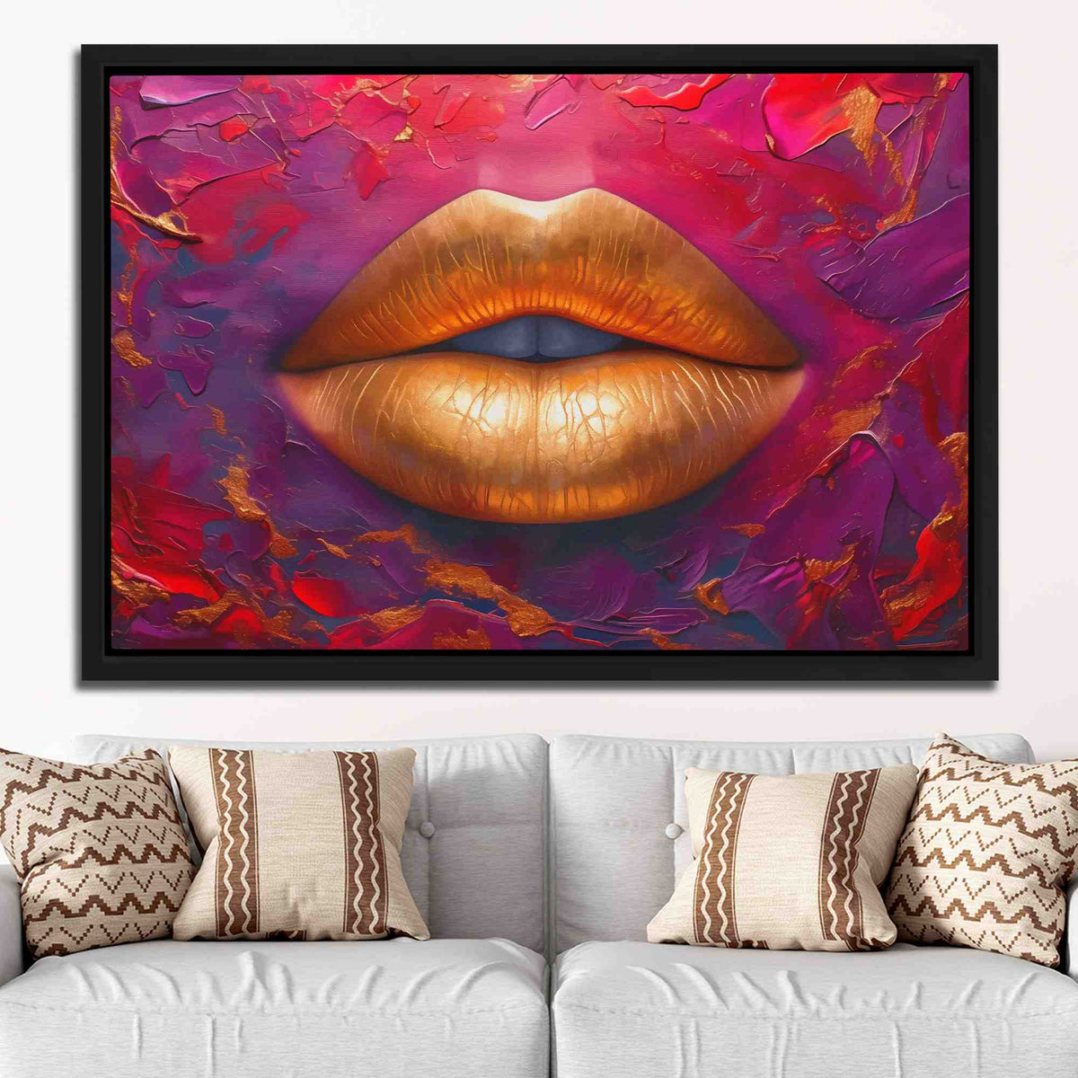 a painting of a woman&#39;s lips on a purple background