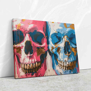 a painting of two skulls on a wall