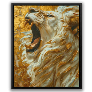 a painting of a white tiger with its mouth open