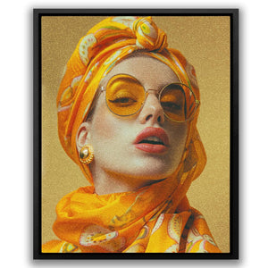 a woman wearing a yellow scarf and sunglasses