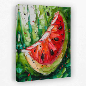 a painting of a watermelon on a white wall