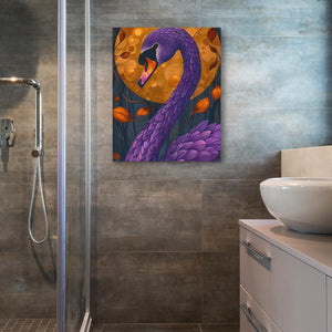 a painting of a purple dragon in a bathroom