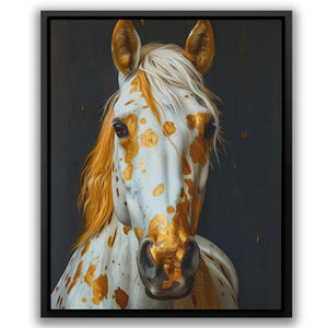 a painting of a white and brown horse