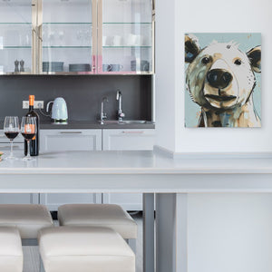 a painting of a bear in a kitchen