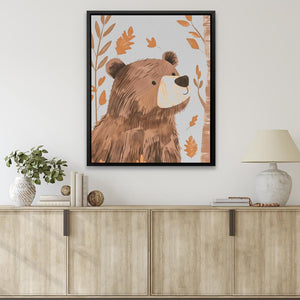 a picture of a bear on a wall above a dresser