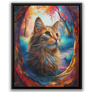 a painting of a cat in a forest