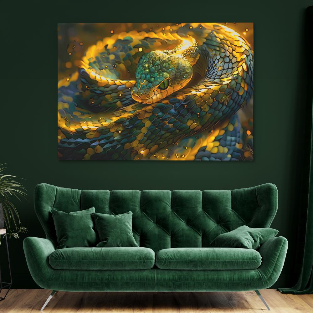 a painting of a snake on a white wall