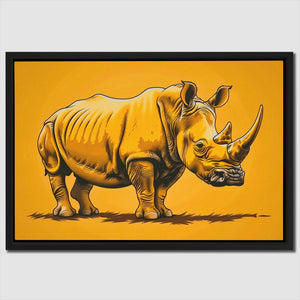 a picture of a rhino on a yellow background