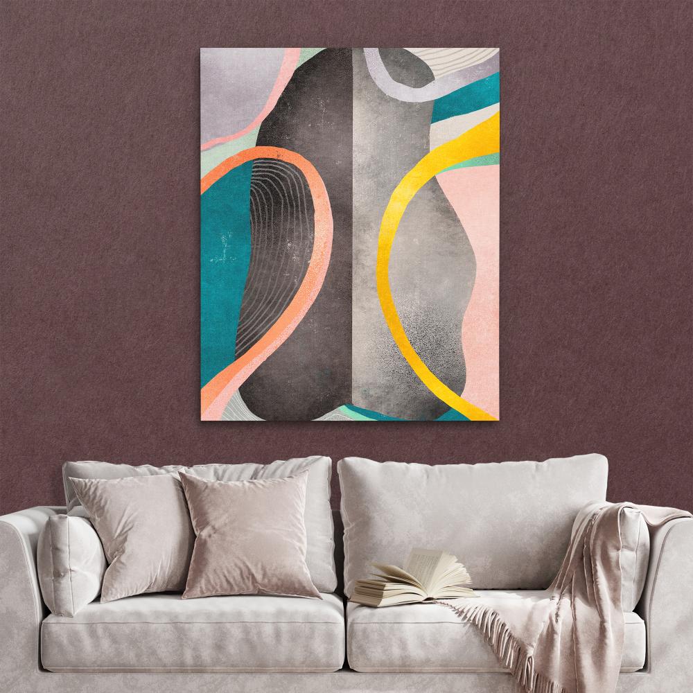 an abstract painting with a heart shaped design on a white wall