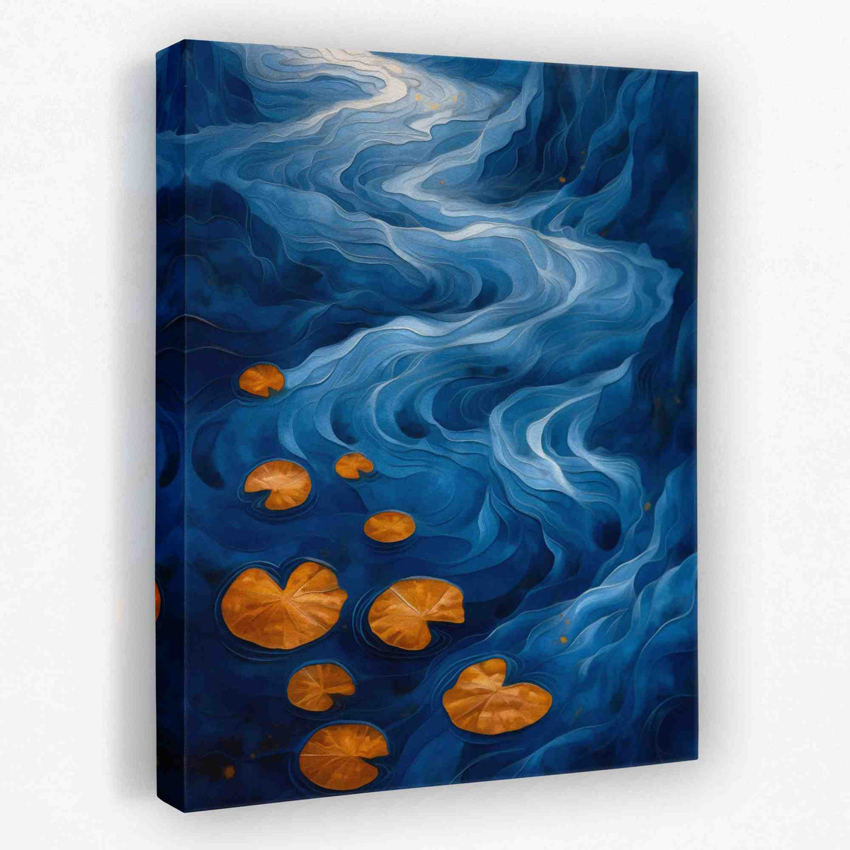 a painting of gold fish swimming in a blue ocean