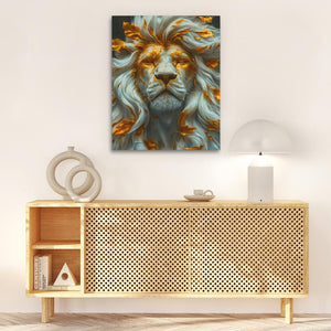 a painting of a lion on a white wall