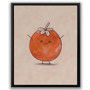 a painting of a orange with a bow on it's head