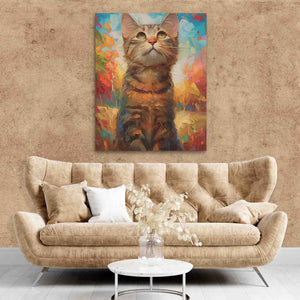 a painting of a cat sitting on a couch