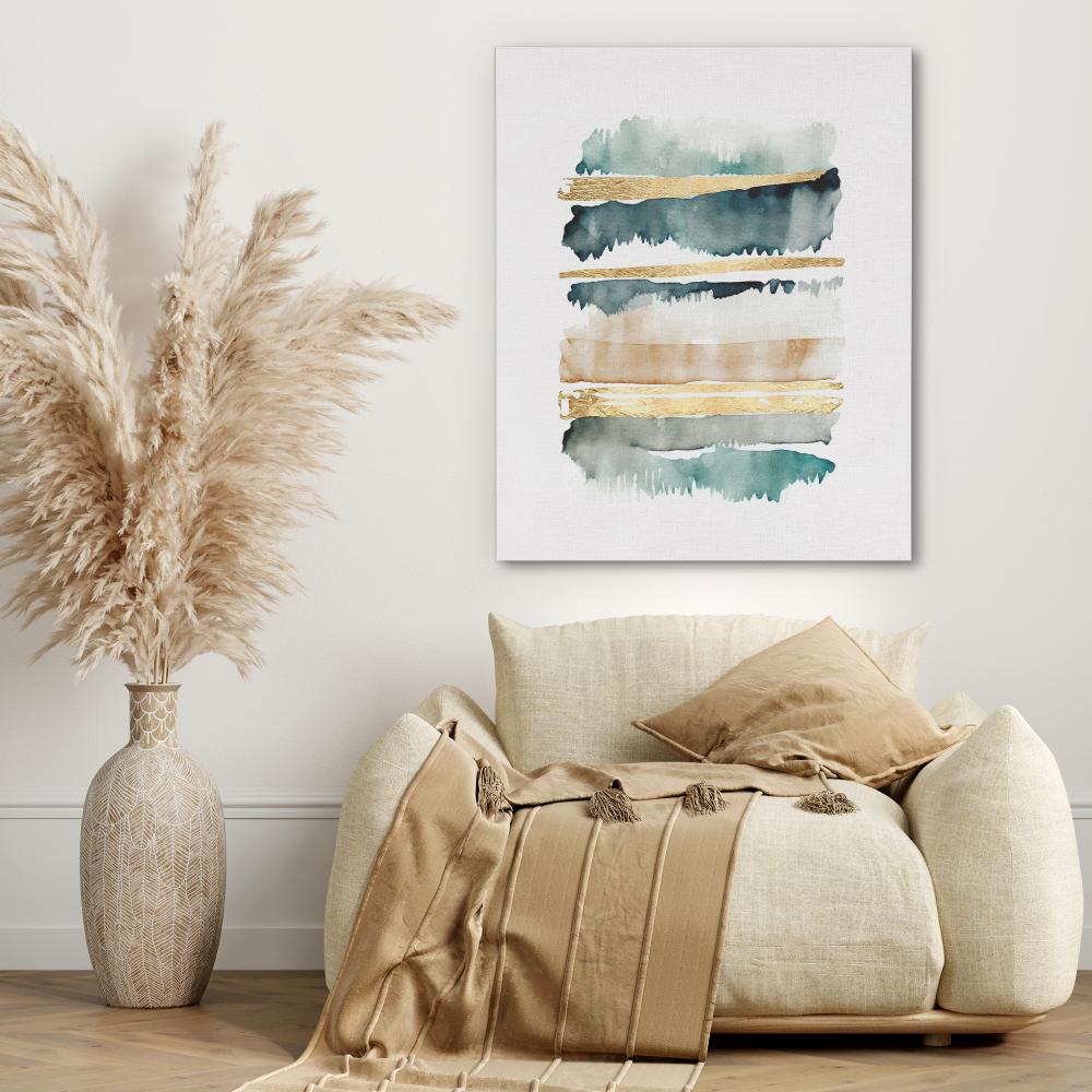 a watercolor painting with gold and green stripes