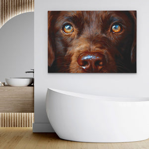 a painting of a brown dog with blue eyes