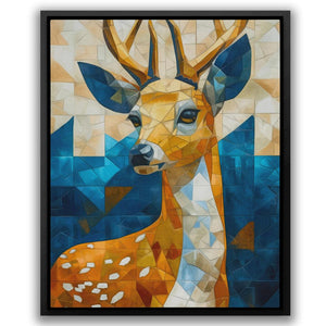a painting of a deer with a blue background