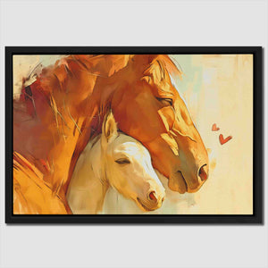 a painting of a horse and a foal
