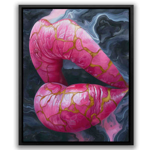 a painting of a pink and gold object