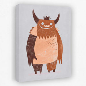 a painting of a brown and tan monster with horns