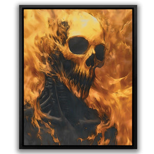 a picture of a skull with flames in the background