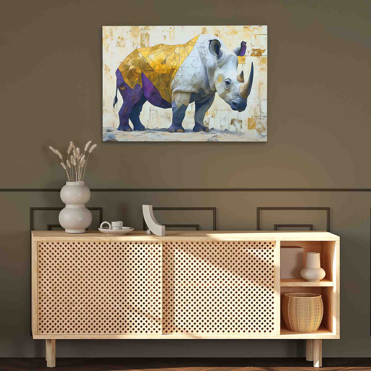 a painting of a rhino on a wall