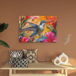 a painting of a hummingbird sitting on a table