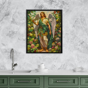 a painting of an angel in a kitchen