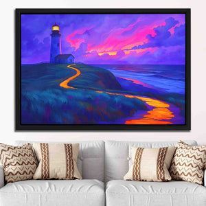 a painting of a lighthouse on a hill