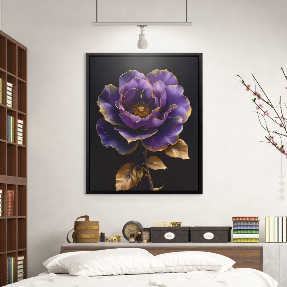 a painting of a purple flower on a black background