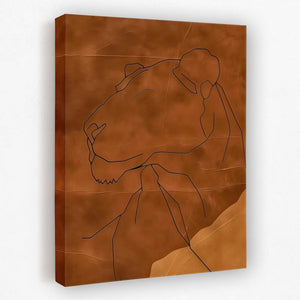 a drawing of a lion on a brown background