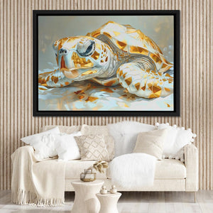 a painting of a turtle in a living room