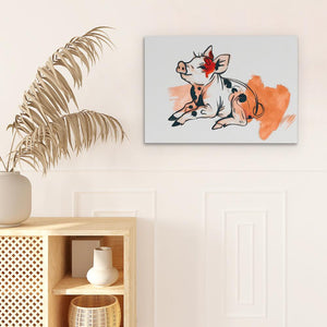 a painting of a pig on a white wall