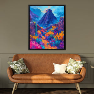 a living room with a couch and a painting on the wall