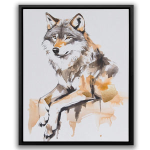 a painting of a wolf sitting on a branch